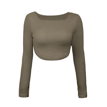 DressBetty - Long Sleeve Square Neck Knitted Crop Top Women Y2k Sexy T Shirts