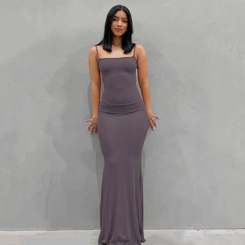 DressBetty - 2024 Y2k Sleeveless Solid Skinny Bodycon Trumpet Maxi Dress
