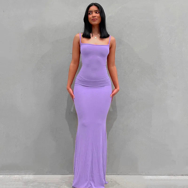DressBetty - 2024 Y2k Sleeveless Solid Skinny Bodycon Trumpet Maxi Dress