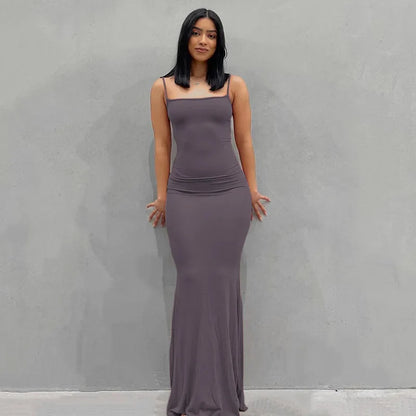 DressBetty - 2024 Y2k Sleeveless Solid Skinny Bodycon Trumpet Maxi Dress