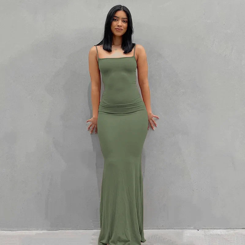 DressBetty - 2024 Y2k Sleeveless Solid Skinny Bodycon Trumpet Maxi Dress