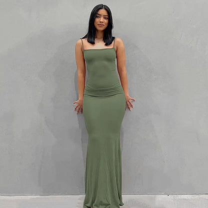 DressBetty - 2024 Y2k Sleeveless Solid Skinny Bodycon Trumpet Maxi Dress
