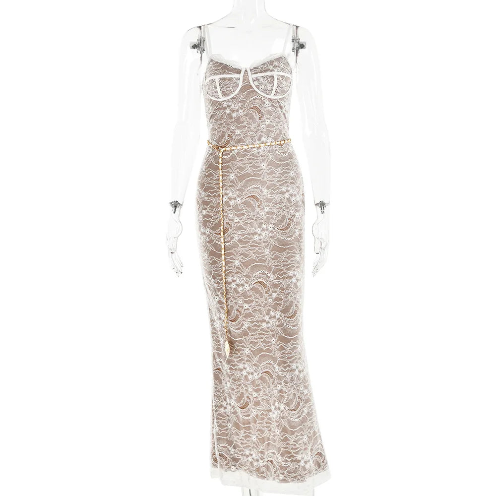 DressBetty - 2024 New Spring Lace Stitching Backless Slit Elegant Maxi Dress
