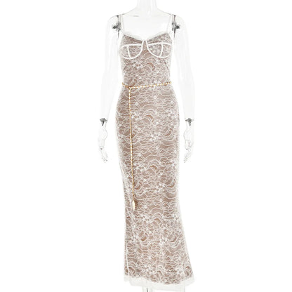 DressBetty - 2024 New Spring Lace Stitching Backless Slit Elegant Maxi Dress