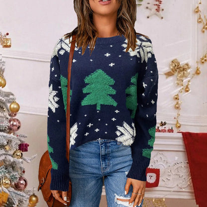 Vintage Korean Loose Round Neck Long Sleeve Christmas Sweater