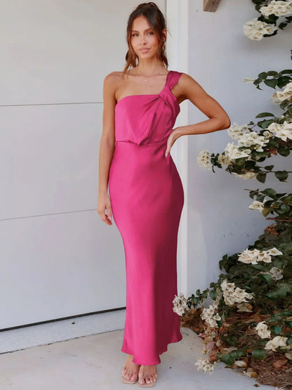 Satin One Shoulder Midi Dress