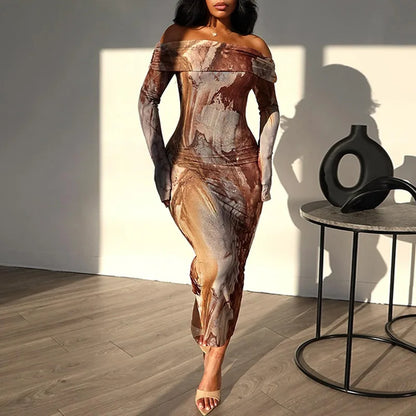 Print One Shoulder Midi Dress