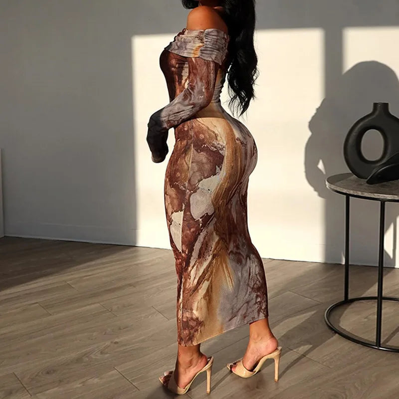 Print One Shoulder Midi Dress