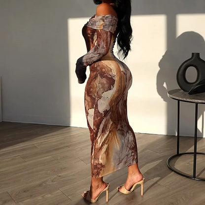 Print One Shoulder Midi Dress