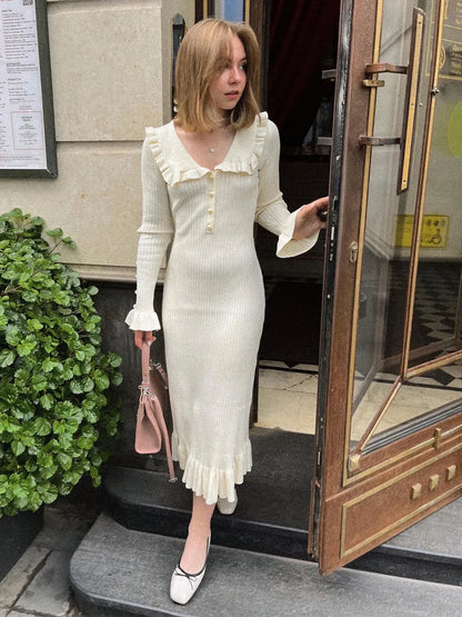 Button Ruffle Waist Midi Dress