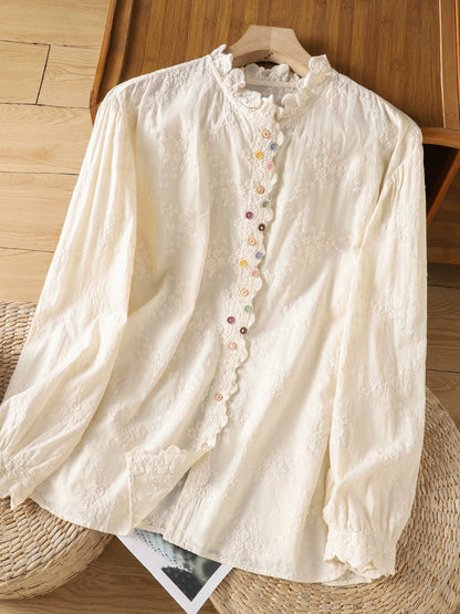 Sophia Classic Ruffle Collar Hollowed Embroidered Top