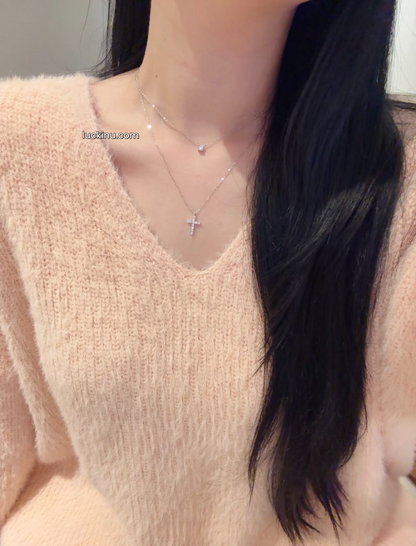 925 Silver Dainty Solitaire Cross Necklace