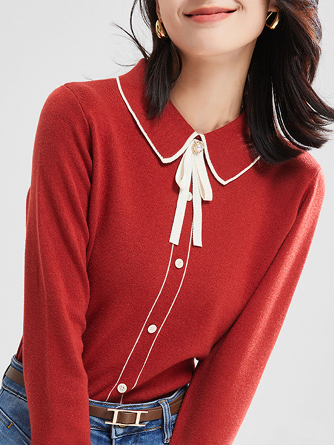 Emma French Style Doll Collar Knitted Sweater-Beige