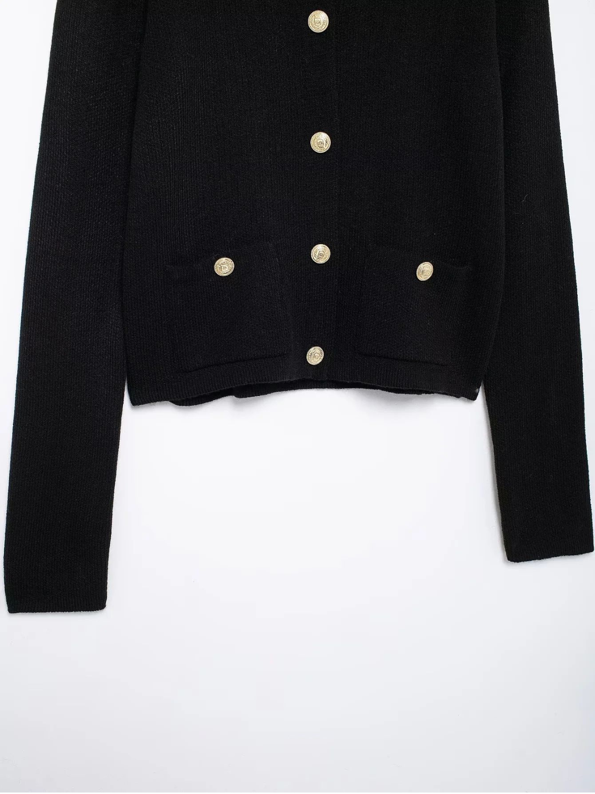 Gold Decorated Row Button Short Knitted Cardigan