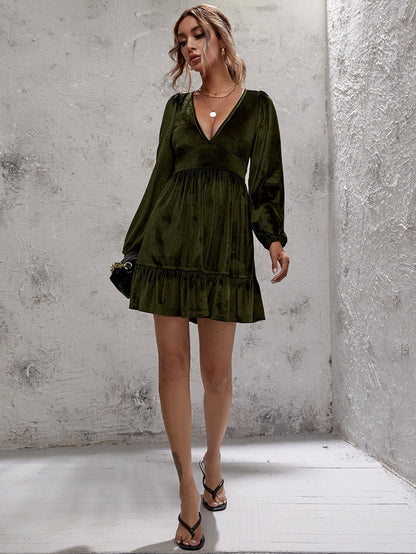 DressBetty - Bubble Sleeve Velvet Dress