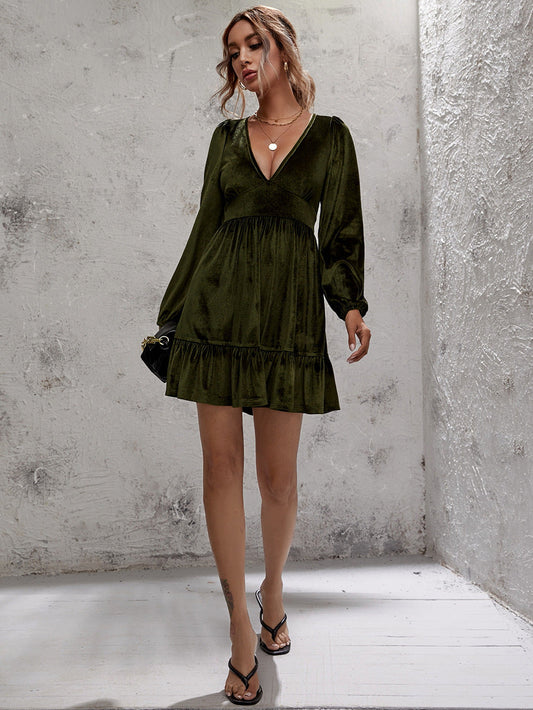 DressBetty - Bubble Sleeve Velvet Dress