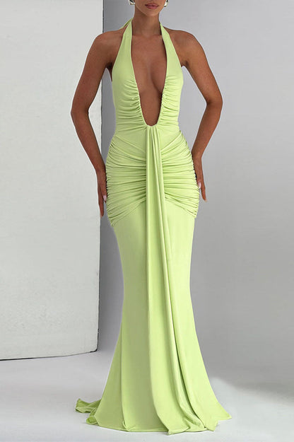 3D Flower Backless Satin Maxi Dress