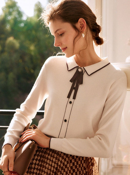 Emma French Style Doll Collar Knitted Sweater-Beige