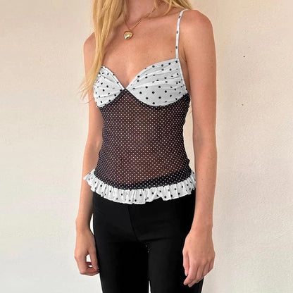 Addictive Daydream Polka Dot Mesh Cami