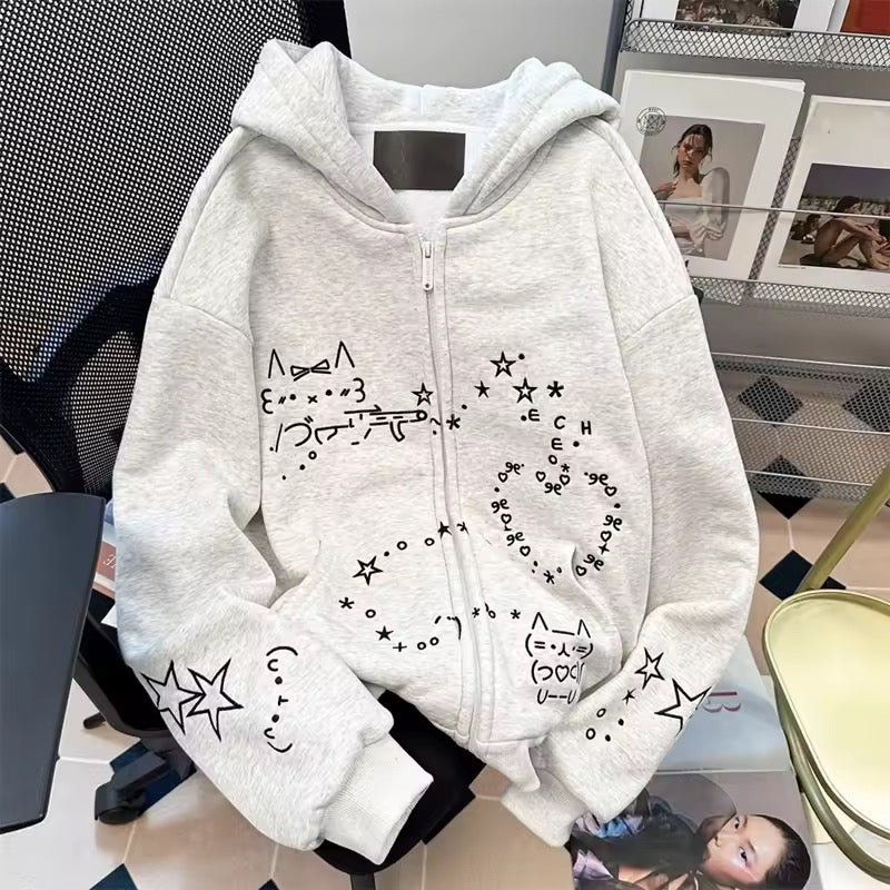 Oversized Doodle Zip-Up Hoodie
