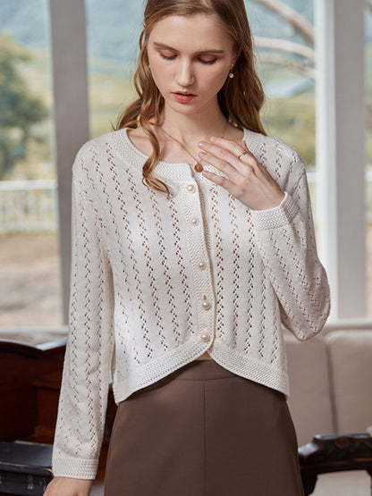Althea Hollow Classic Knit Cardigan-Green