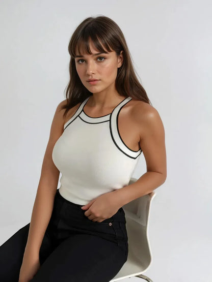 Elegant Style Contrast Trim Knit Tank Top