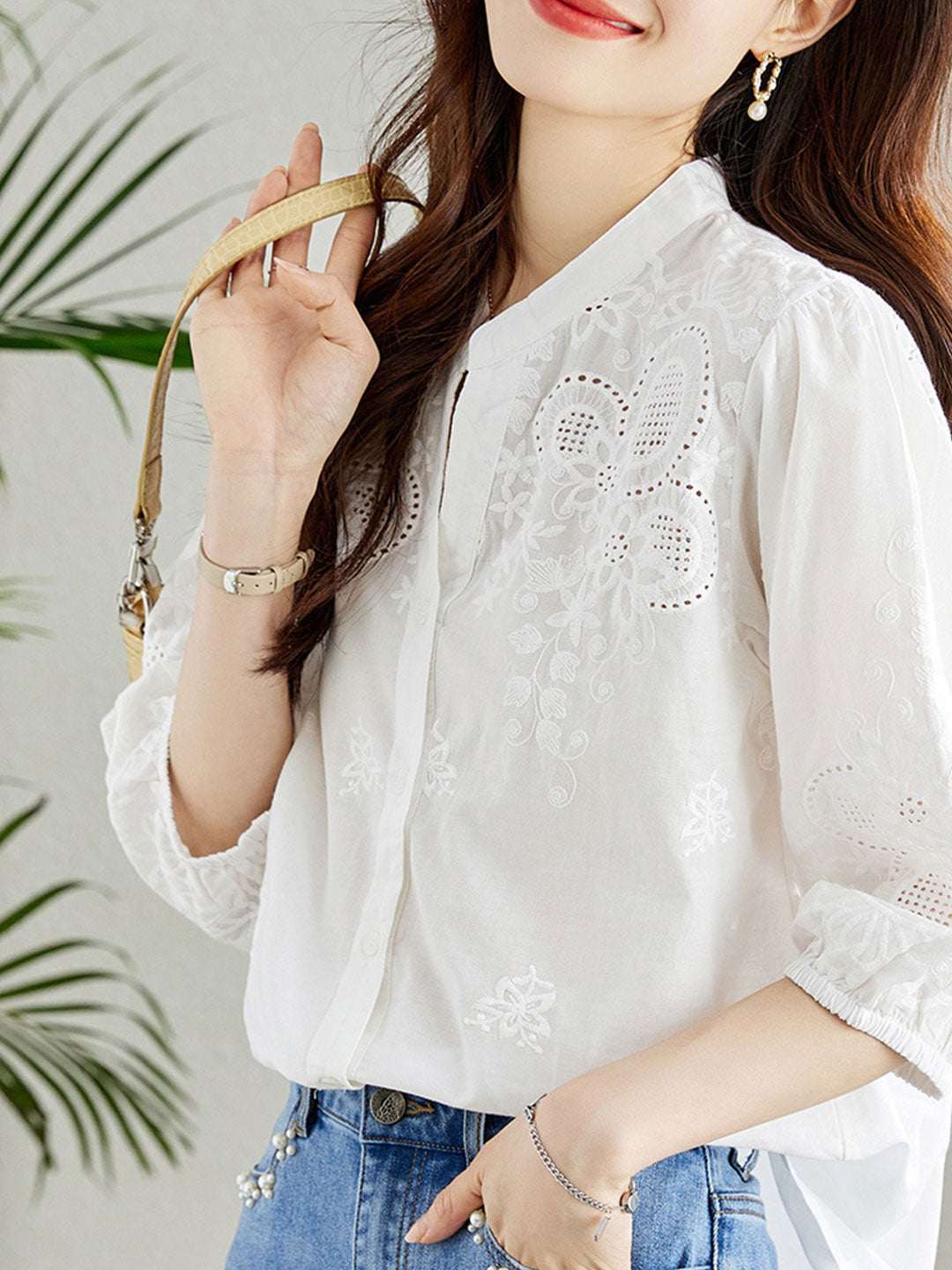 Eva Classic Embroideried Hollowed Shirt