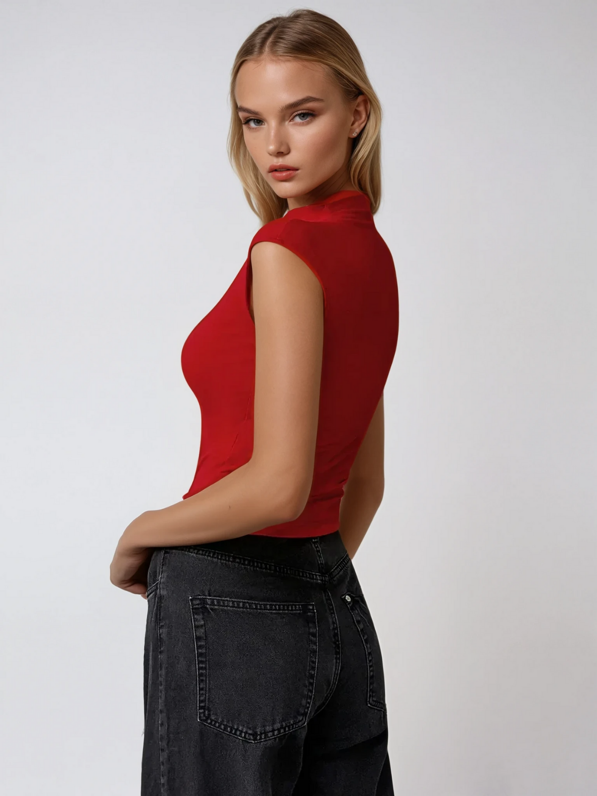 Scarlet Sleek High-Neck Top