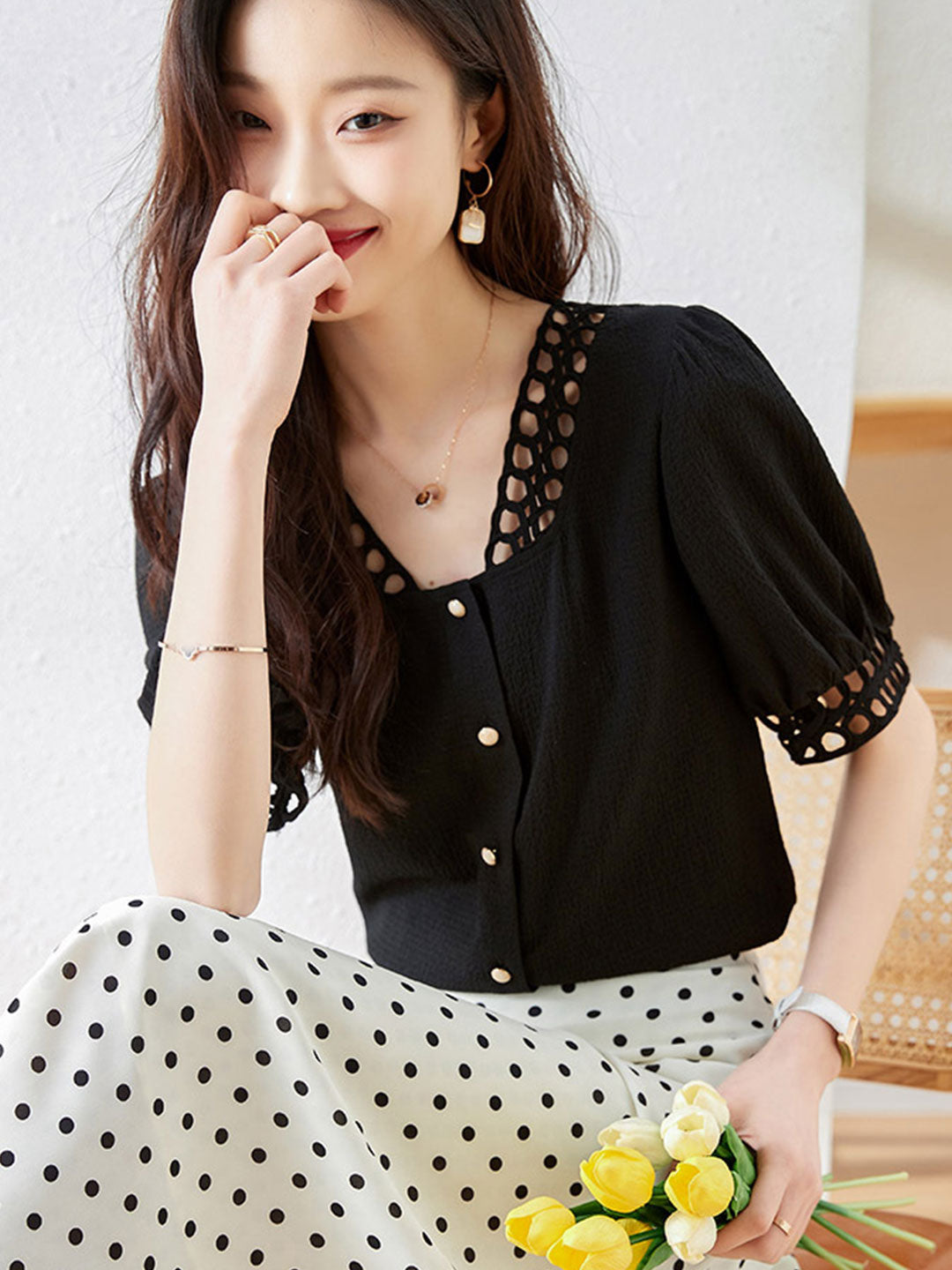 Bailey Classic Ruffled Chiffon Top-White
