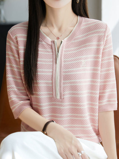 Brianna Loose Crew Neck Striped Pullover Top