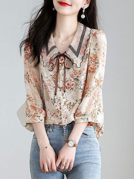 Rachel Classic Printed Floral Chiffon Shirt