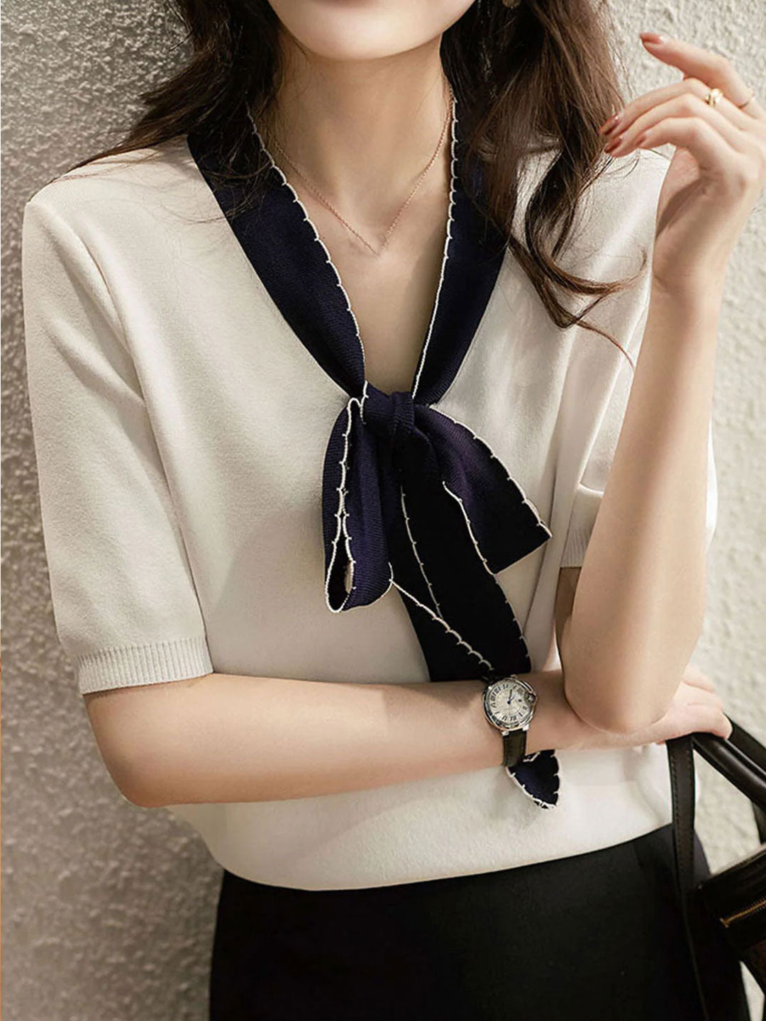Layla Classic Loose Bow Knitted T-shirt