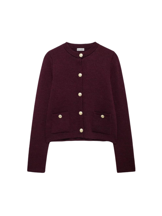 Gold Decorated Row Button Short Knitted Cardigan