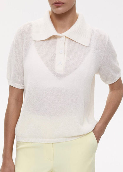 Clara Soft Knit Polo Tee – Lightweight Textured Short Sleeve Top