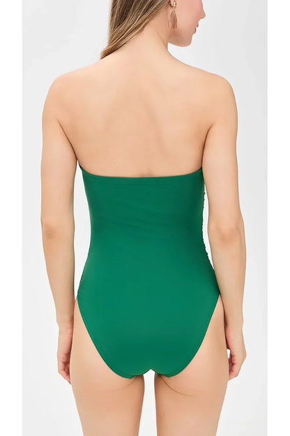 Green 3D Floral Strapless Swimsuit