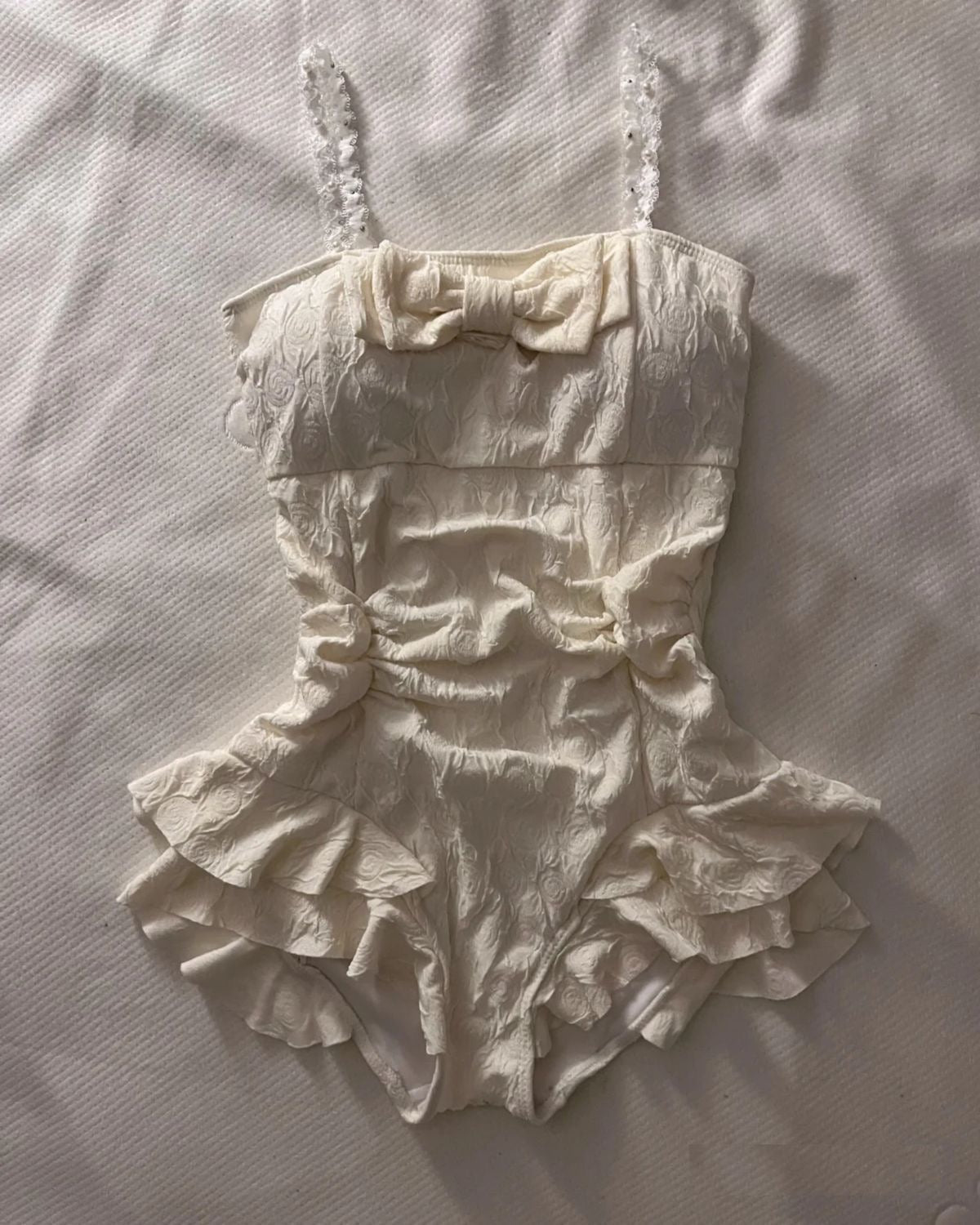 Korean Girl Ruffle Bow One-Piece Swimsuit
