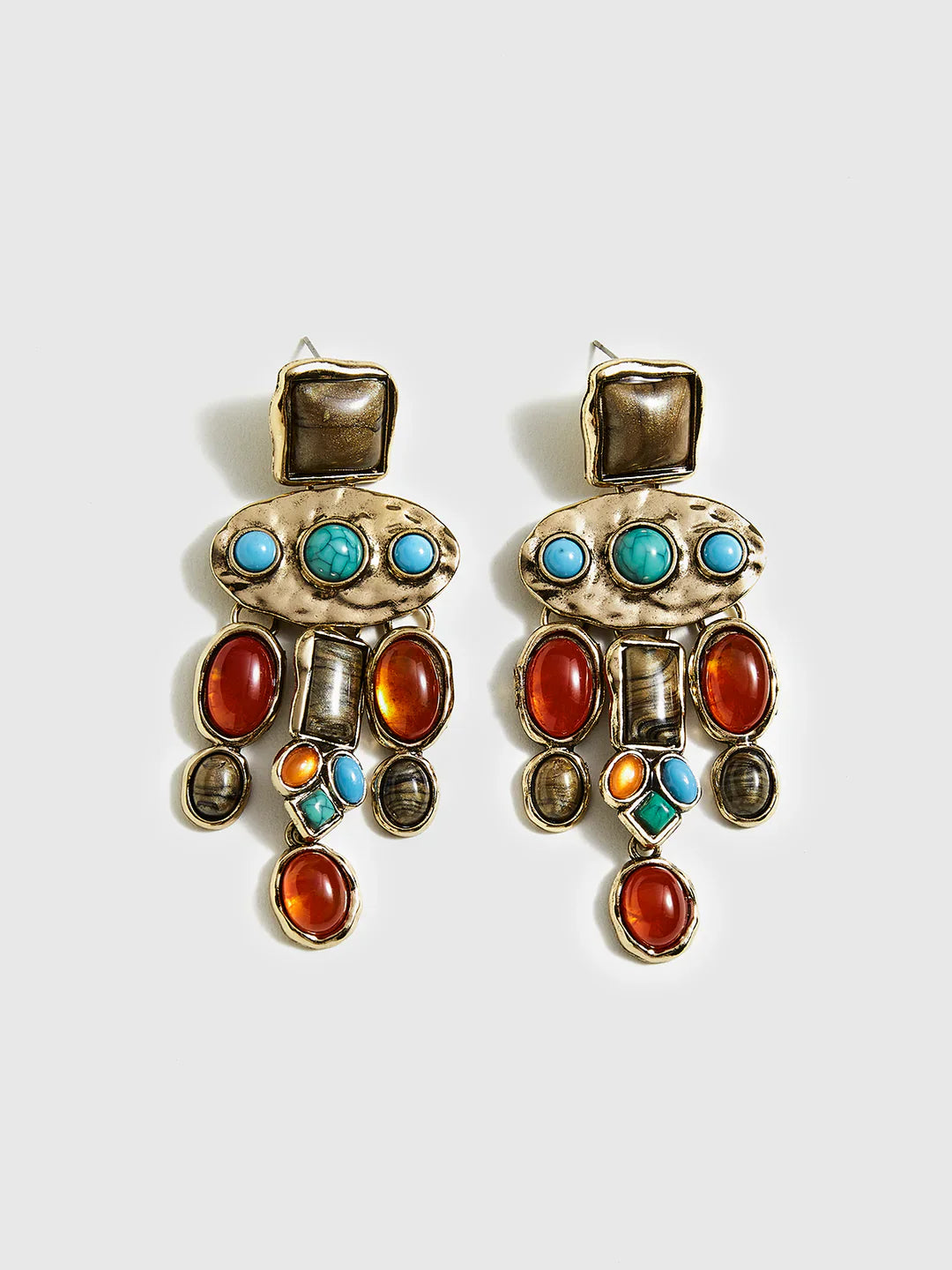 Boho Chic Colorful Gemstones Pendant Earrings