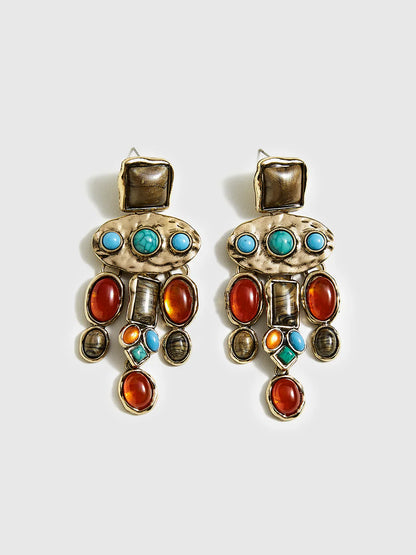 Boho Chic Colorful Gemstones Pendant Earrings