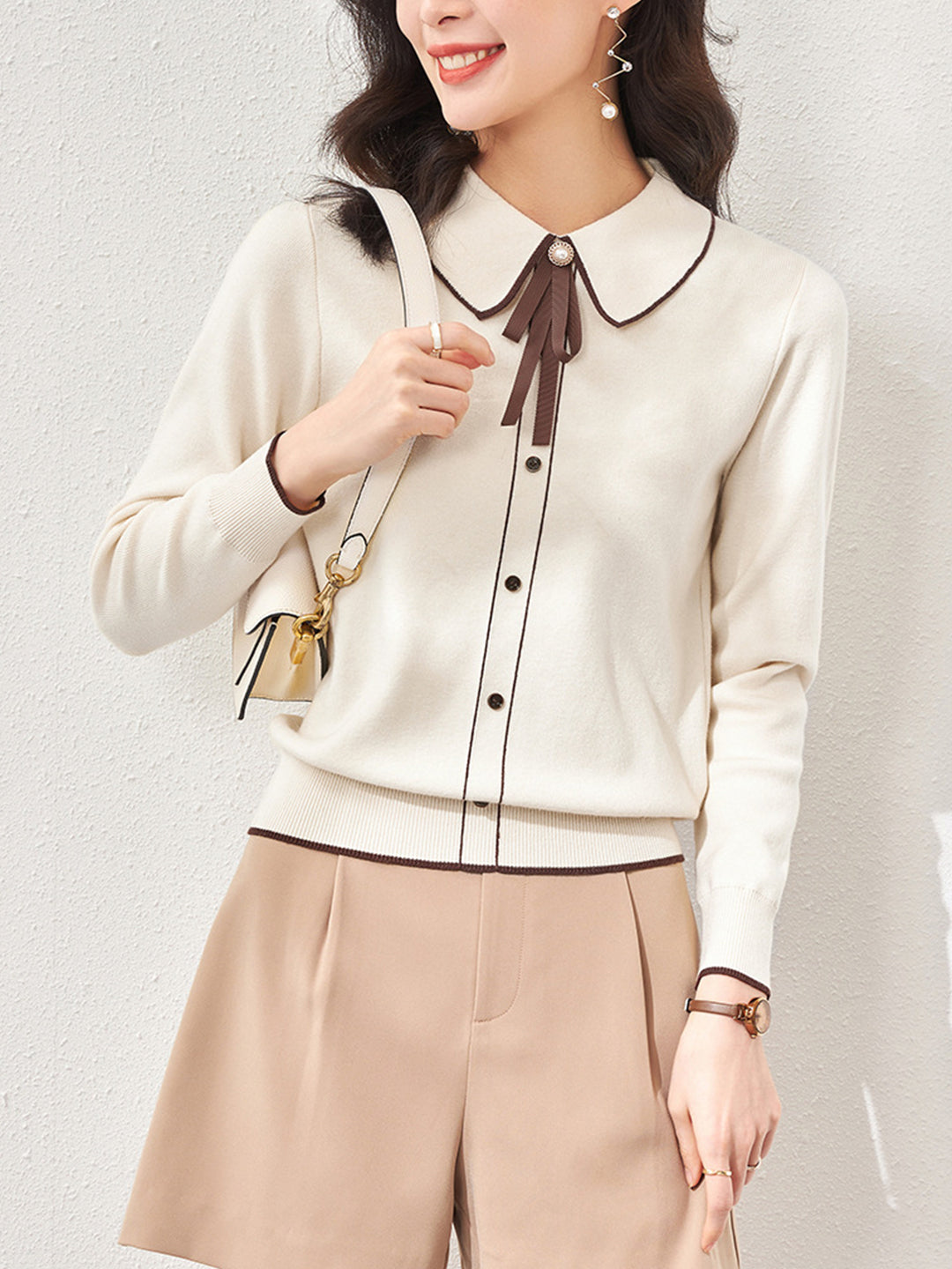 Emma French Style Doll Collar Knitted Sweater-Beige