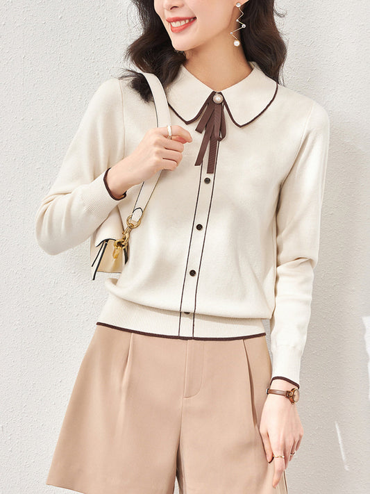 Emma French Style Doll Collar Knitted Sweater-Beige