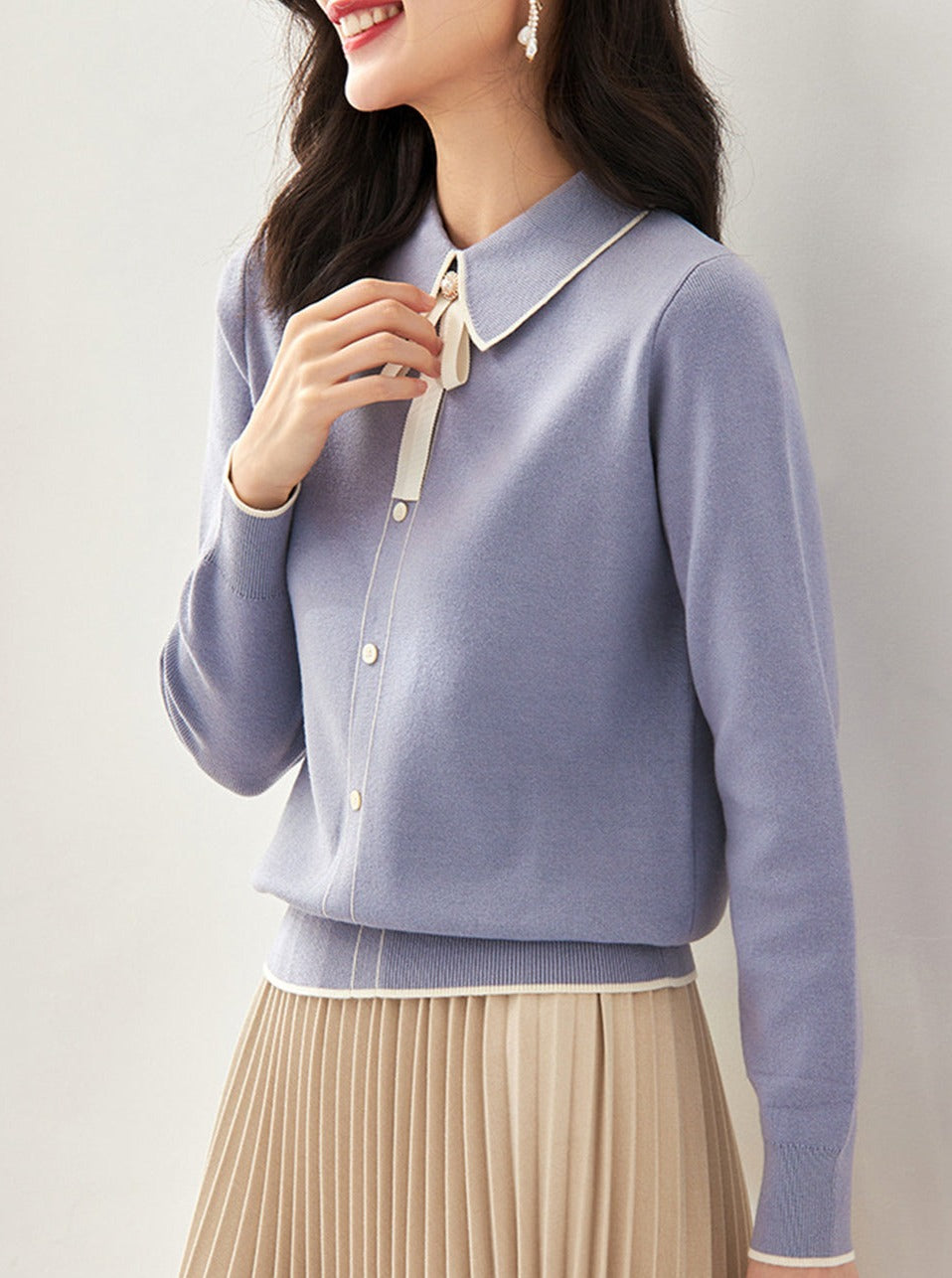 Emma French Style Doll Collar Knitted Sweater-Beige