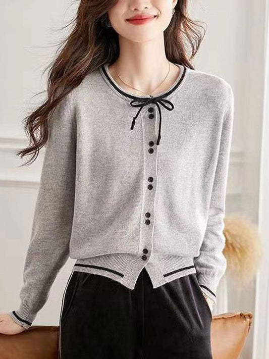 Anna Classic Bow Knitted Cardigan-Orange