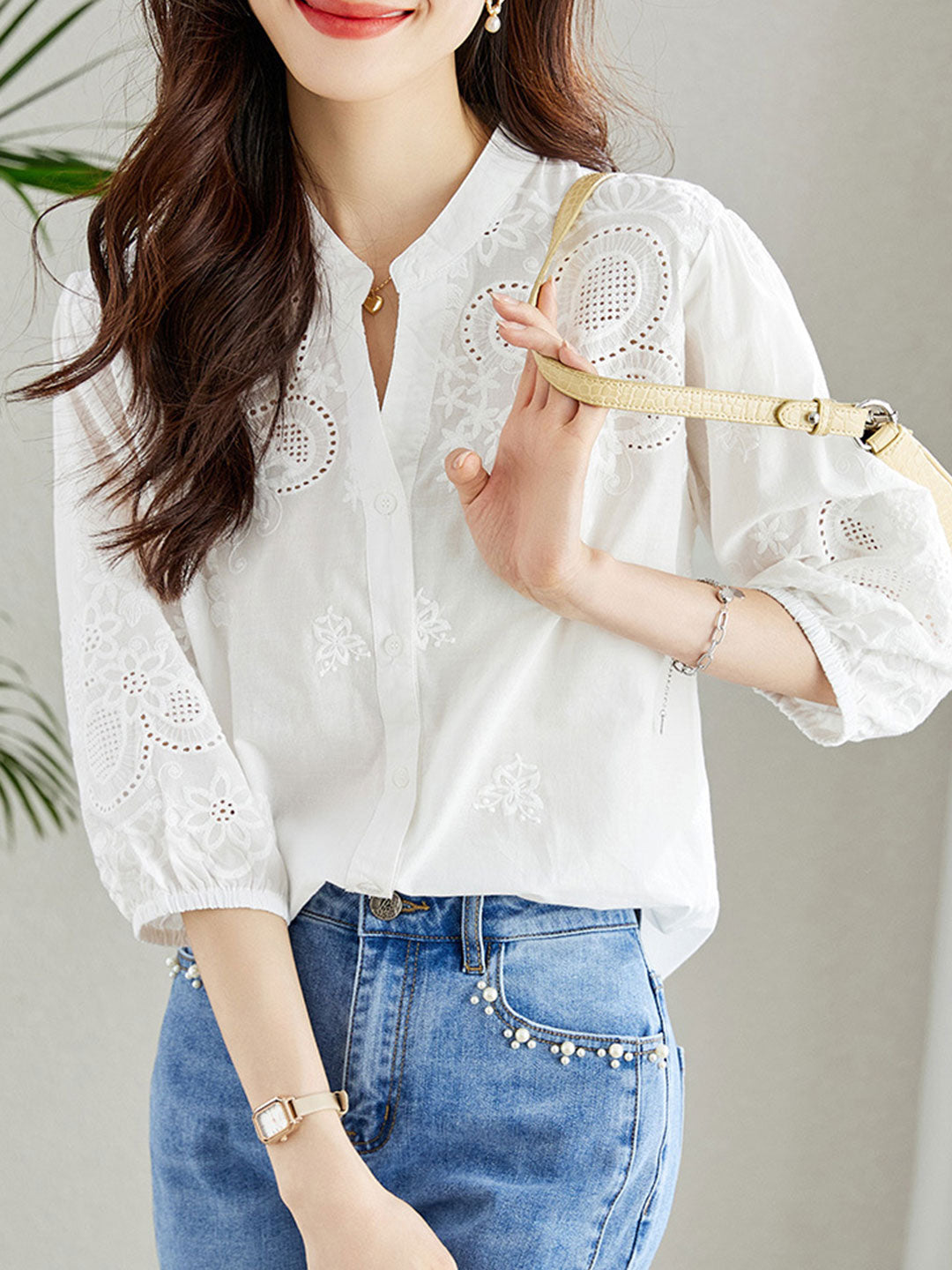 Eva Classic Embroideried Hollowed Shirt