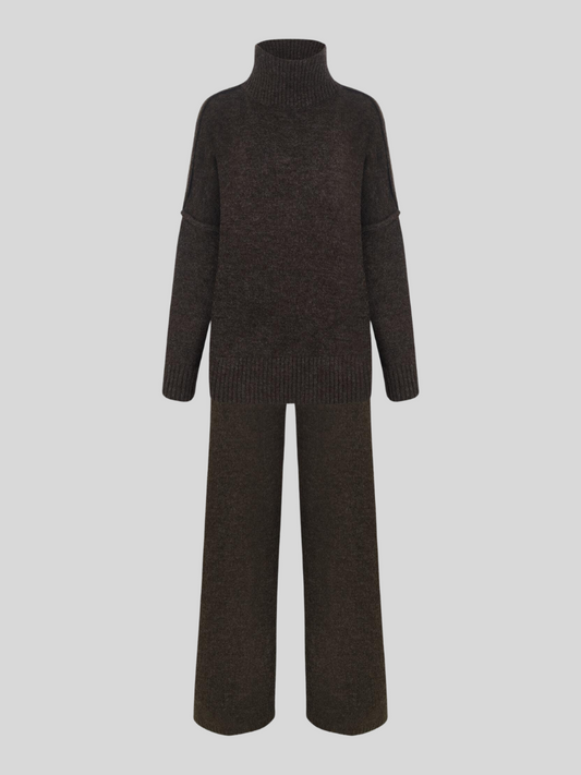 Aryndel - Oversized Turtle-Neck Knitted Two-Piece Set