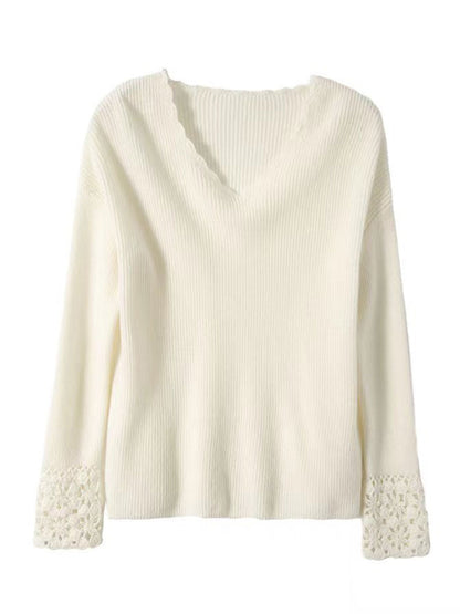 Chloe Retro Hollowed Loose Knitted Pullover Sweater-Black