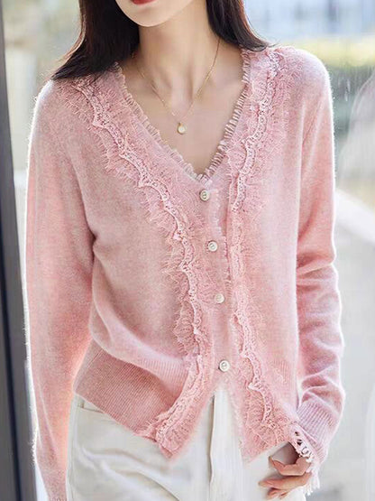 Emma Elegant V-Neck Lace Knitted Cardigan