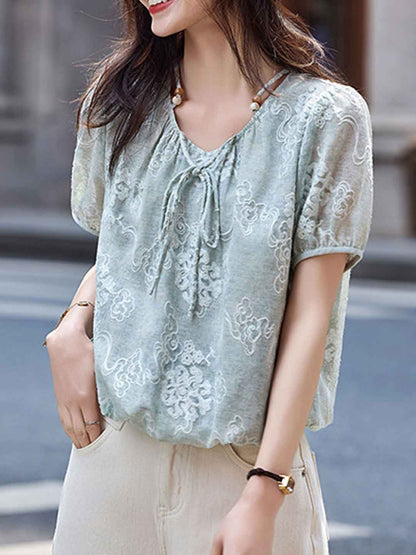 Sophie Loose Crew Neck Embroidered Top
