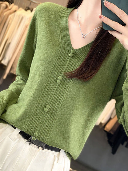 Abigail Casual V-neck Loose Knitted Sweater-Pink