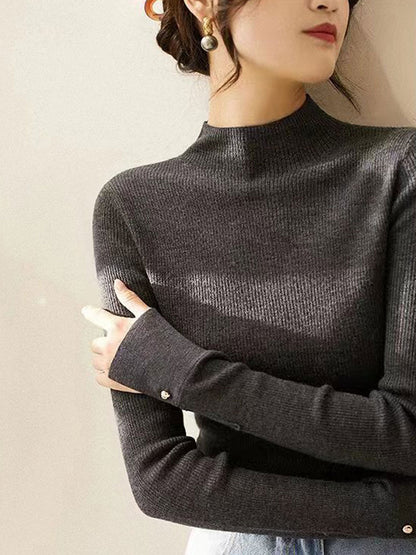 Sophia Classic Turtleneck Solid Color Knitted Sweater-Green