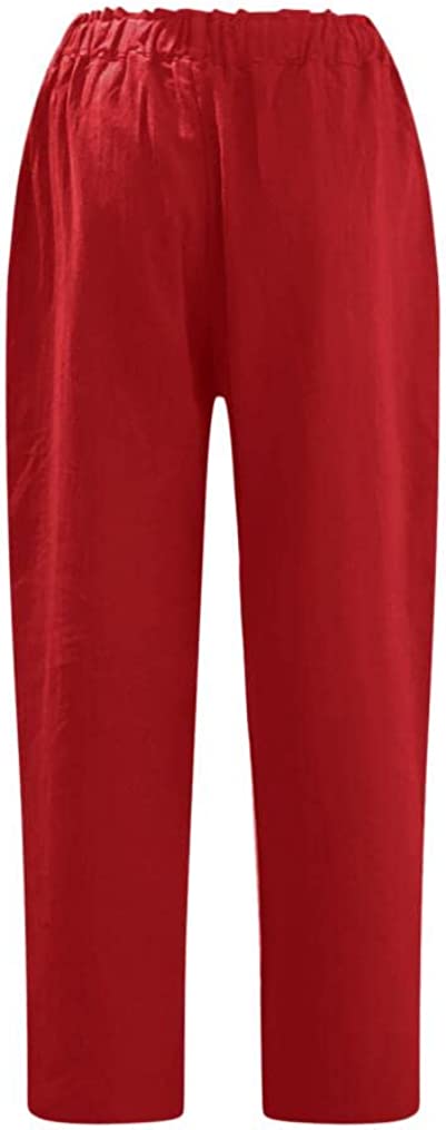 DressBetty - Linen Buttons Cropped Pants High Elastic Waist Stretch Capris Casual Work Crop Pants